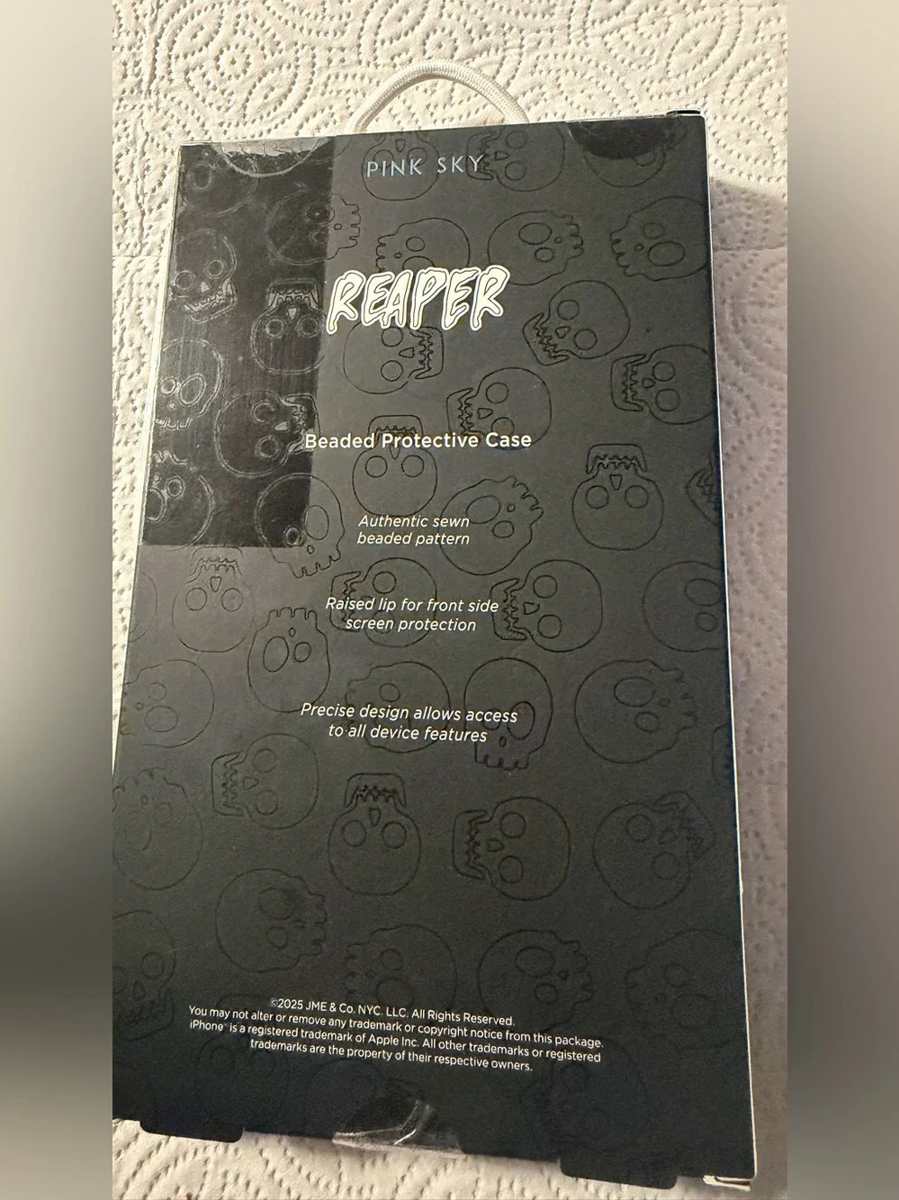 NWT Reaper Beaded Protective Case for iPhone 16 Pro Max - Black & White Skull